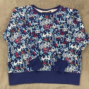 Attitudes by Renee Sweatshirt Women L Blue Graffiti Print Long Sleeve Crew Artsy